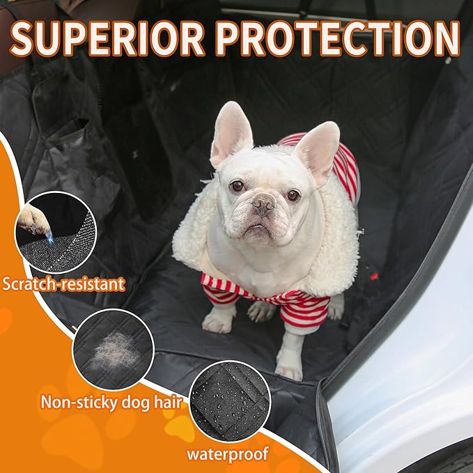 Waterproof & Nonslip Pet Car Seat Cover for Cars,Trucks,SUVs-Durable Dog Back Seat Protector with Universal Fit.
