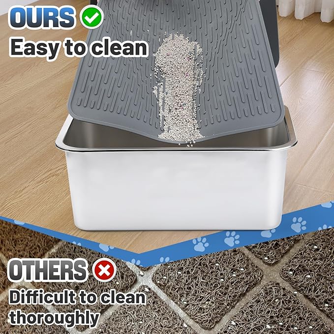 Easy Clean Silicone Cat Mat for Litter Box - 33.7" x 22" Waterproof Non-Slip Kitty Litter Trapping Mat for Protecting Floor, Less-Mess Food Water Mat for Indoor, Gray