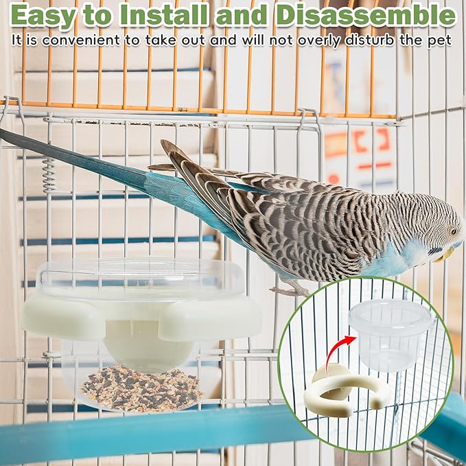 PINVNBY 4 PCS Bird Bowls for Cage with Clamp,Transparency Birds Cage Feeders Easy to Install Parakeet Feeder Small-Sized Detachable Bird Bowl for Finches Lovebirds and Long-Tailed Parrots (White)