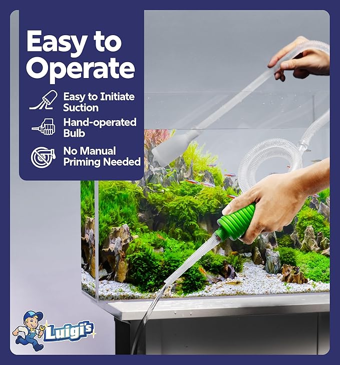 Luigi's Fish Tank Cleaner - Gravel Pump Vacuum for Aquarium - Hand Siphon Hose to Remove and Change Water or Sand in Minutes - Fish Aquarium Accessories, Supplies & Cleaning Tools