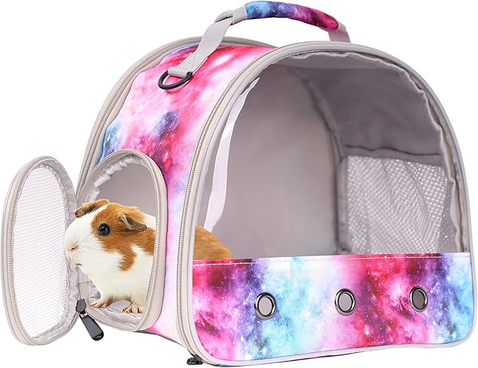 Guinea Pig Carrier Cage for 2, Bearded Dragon Travel Carrier for Small Animal Hamster Birds, Portable with Clear Window Transparent View Vet Bag (Carrier - Pink)