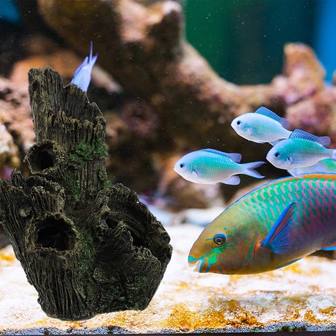 balacoo Fish Tank Ornament Resin Wood Tree Stump Aquarium Decor Driftwood Betta Log Play House Hollow Tree Hole Landscape Decor for Freshwater Betta Cichlid Reptile