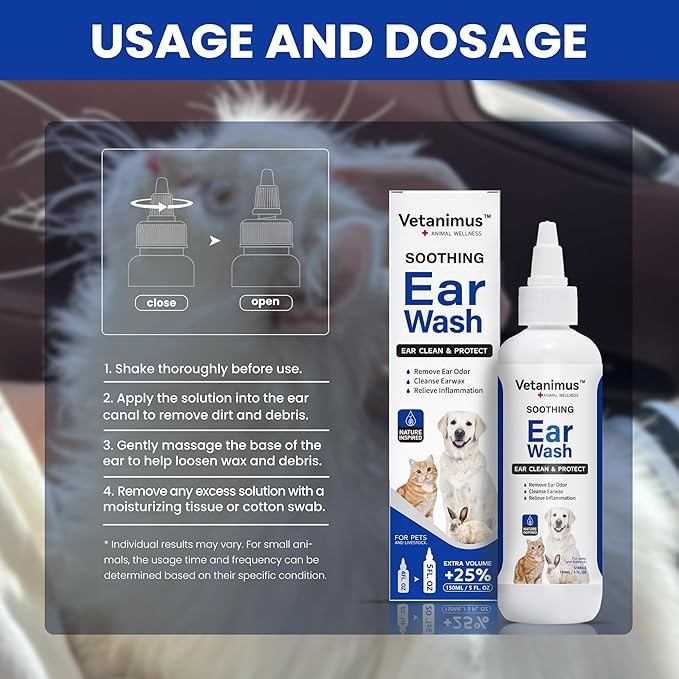 Ear Wash 150ml/5 fl.oz for Dogs, Cats and Livestock Ear Clean and Protect 2 Bottle Set