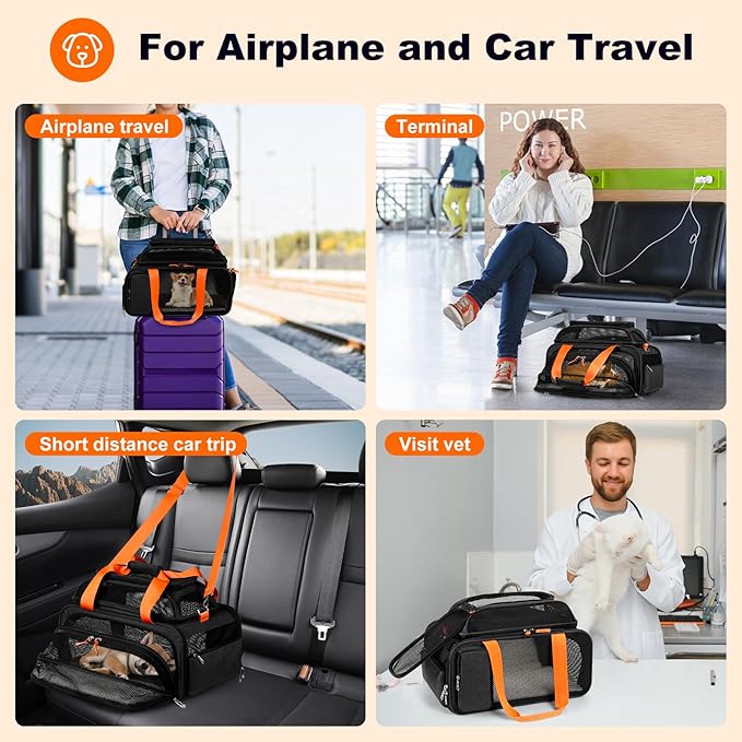 17x12x8.3 TSA Approved Expandable pet Carrier for Extra-Small Dog Under 6 lbs,Small-Medium cat Under 8 lbs,for jetblue and Other Airlines only Have 8.5'' Height Space underseat
