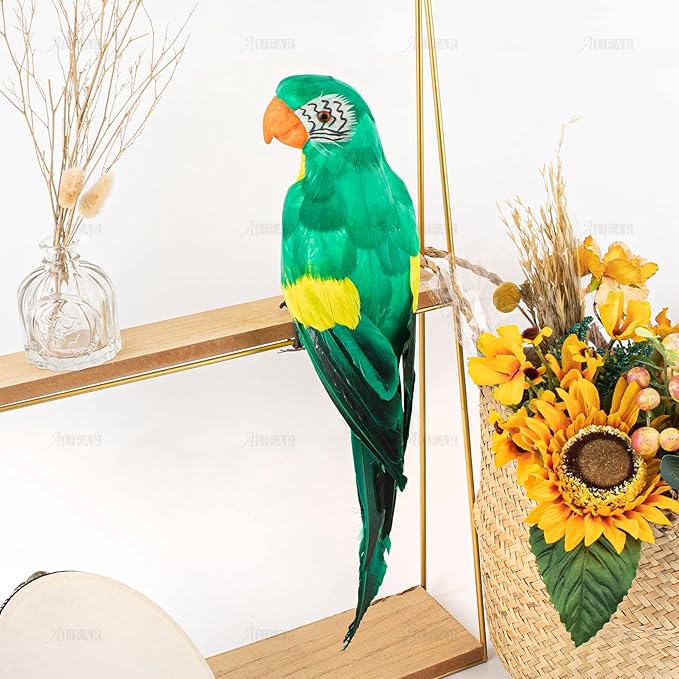 AUEAR, 17.7 Inch Green Artificial Big Parrot Simulation Lifelike Birds for Decoration