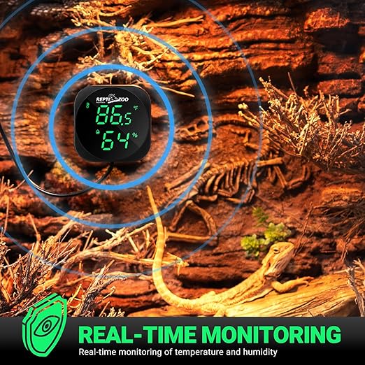 REPTI ZOO Thermometer Hygrometer, LED Digital Thermo Hygrometer for Reptile Terrarium Pet Rearing Box, Reptile Tank Thermometer with 55.2" Cable USB Power Supply