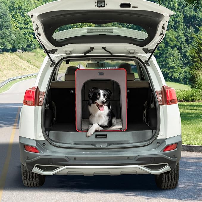 PETSFIT Collapsible Dog Crate, Portable Dog Crate - 31 Inch with Thicken Mat, Easy to Fold, Sturdy and Portable, Perfect for Traveling, Dog Travel Kennel Army Green