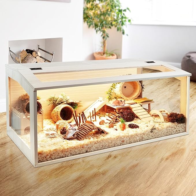 Prolee Hamster Cage Chew Proof Wood, 48 Inch Mice and Rat Habitat Openable Top with Acrylic Sheets Solid Built, 48 x 19.5 x 19.5 Inch