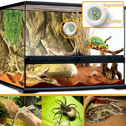2 PCS White Reptile Thermometer and Humidity Gauge for Bearded Dragon Tank Accessories, Reptile Tank Accessories for Jumping Spider, Leopard Gecko, Hermit Crab, Gecko, Ball Python, Lizard