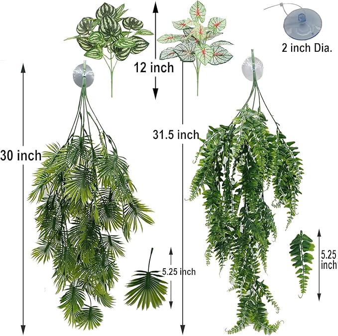 Reptile Plants for Bearded Dragon Tank Accessories, Terrarium Plant Artificial Decor for Snake Cage, Fake Plant for Leopard Gecko Habitat, Lizard Chameleon Ball Pythons (Group ABN)
