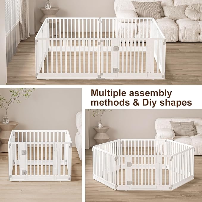 Pet Playpen Foldable Gate for Dogs Heavy Plastic Puppy Exercise Pen with Door Portable Indoor Outdoor Small Pets Fence Puppies Folding Cage 4 Panels Medium Animals House Supplies (PPW-WHITE06, White)