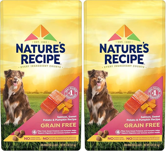 Nature′s Recipe Grain Free Salmon, Sweet Potato & Pumpkin Recipe Dry Dog Food, 4 lb. Bag (Pack of 2)