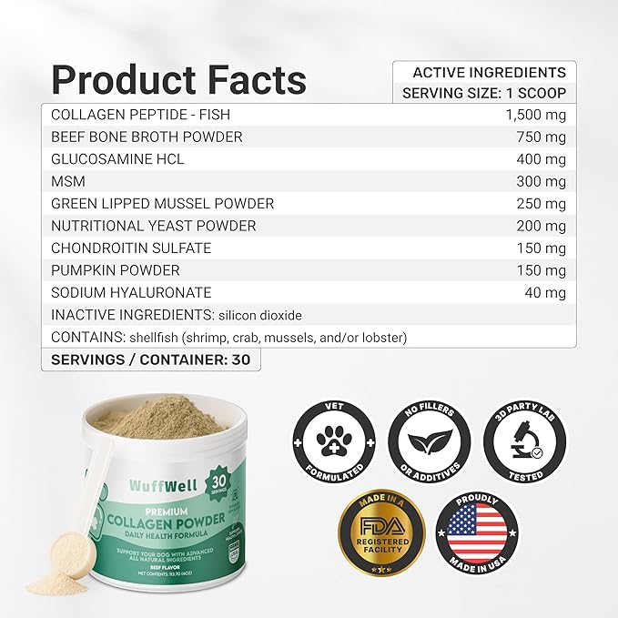 Daily Collagen for Dogs - Boosts Muscle Health & Overall Stamina - Premium All Natural Ingredients Dog Collagen Powder - Supports Mobility and Flexibility, Easy to Mix Powder, Made in USA