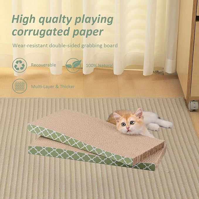 Cat Scratcher Cardboard Scratching Pads Scratch Lounge Bed with Catnip 3PCS Reversible Corrugated Cardboard with Scratch Box (17.1" L*8.1" W*2.2" H)
