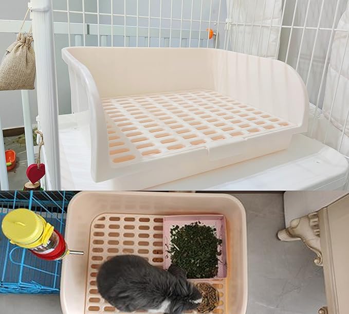 Hamiledyi Large Rabbit Litter Box Corner Bedding Box Chinchilla Toilet Trainer Square Potty Pet Pan for Adult Guinea Pig, Galesaur.Ferret and Other Animals (White)