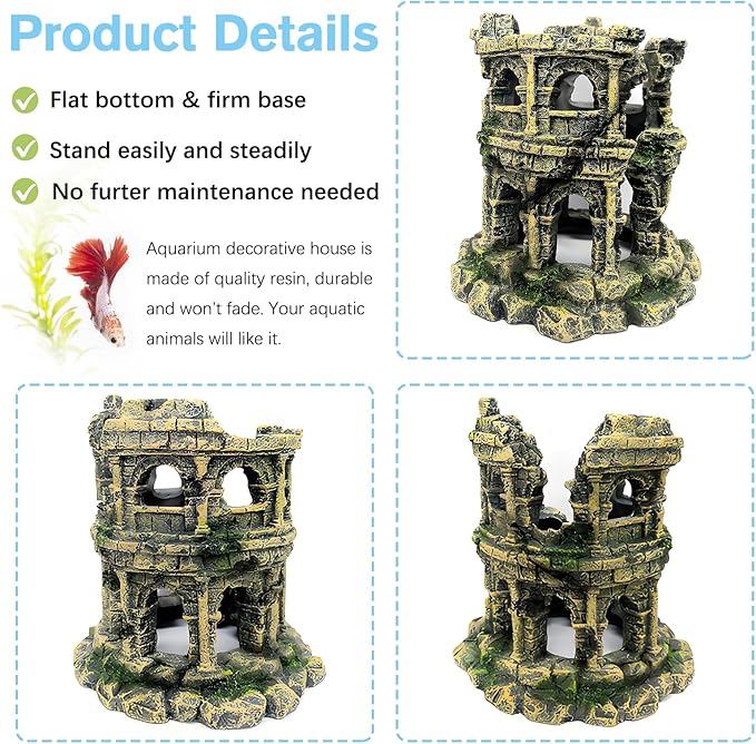 Hamiledyi Aquarium Antique Roman Column Ruins European Castle Stone Cave Decorations Fish Tank Artificial Resin Ornaments Large Landscaping for Betta Hide Play