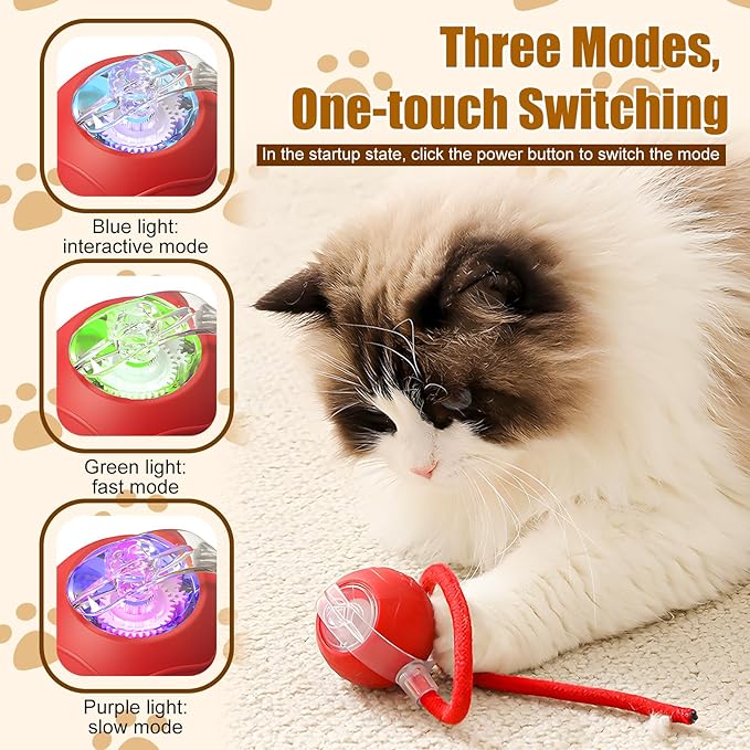 Interactive Cat Toy Balls,2025 New Interactive Rolling Cat Balls,Smart Automatic Rolling Pet Ball,Automatic Obstacle Avoidance Cat Toy with Rope for Cat & Dog (Gray)