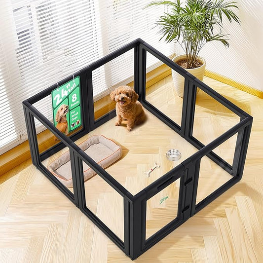 FXW AuraSpace Acrylic Indoor Unleashed Dog Playpen for Puppies and Small Dogs, 24 Inch, 8 Panels, Black