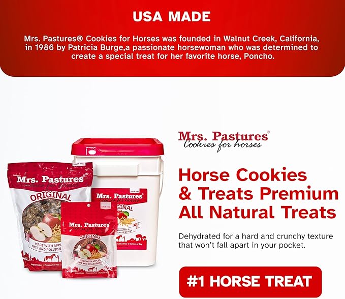 Mrs Pastures Cookies and Treats for Horses - Premium Horse Treats - Made with Apples, Oats, and Rolled Barley - Preservative Free - All Natural Ingredients - No Corn or Soy (15lb Refill Box)