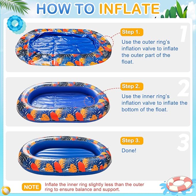 BEAUTYZOO Inflatable Dog Pool Float for Large Dogs, Foldable Summer Swim Raft for Pool, Lake, River Beach- Heavy-Duty Tear/Scratch Proof-up to 150Lbs Dogs Floatie Boat Hawaiian Ride-On Design