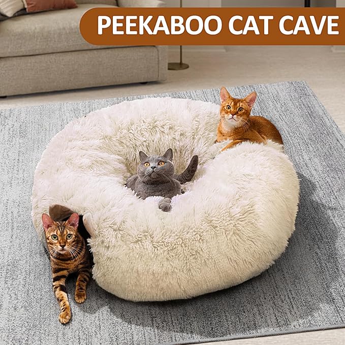 NEZIN Cat Tunnel with Cat Bed for Indoor Cats, Multifunctional Donut Tunnel Playground Toys for Cats Kitten