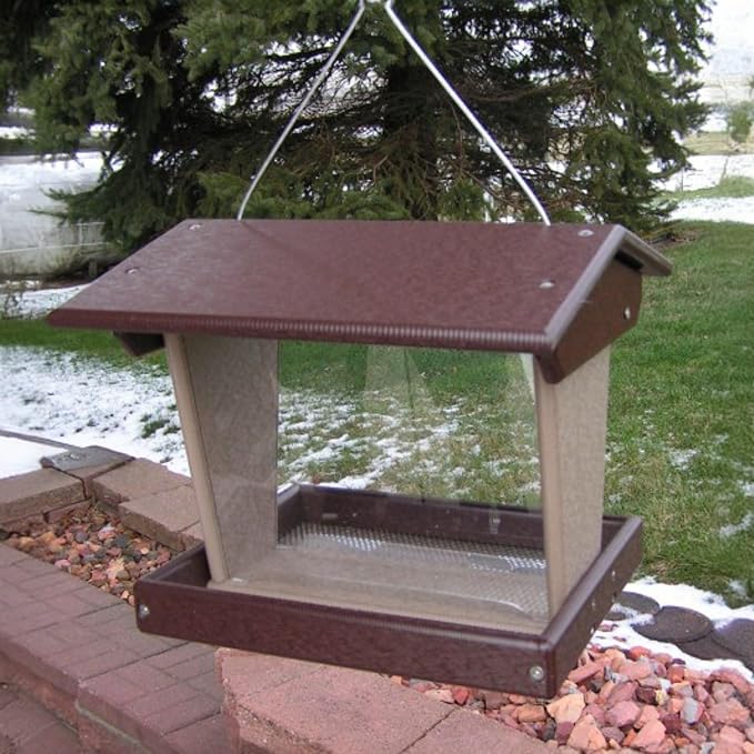 Plastic Hanging Hopper Bird Feeder, Large Bird Feeders for Outdoors, Suitable for Food, Seed, Mealworm (Large, Milwaukee Brown & Weatherwood)