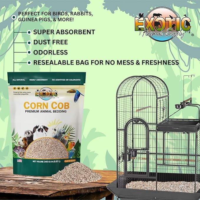 Natural Corn Cob Bedding, Corn Cob Litter, Dust-Free, Birds and Small Animals ~5lbs (340 CU in)