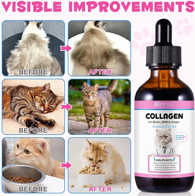 Collagen for Cats, Cat Collagen Liquid Drops with Biotin, MSM & Ginger Digestive & Immunity Support, Itch Relief, Skin & Coat and Joint Health, Cat Supplement 60ml -2pcs