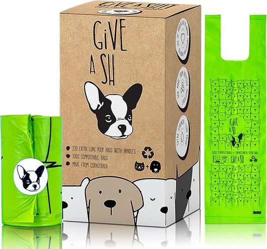 100% Certified Home Compostable Dog Poop Bags with Handles - 10% to Charity - ASTM D6400 & EN 13432 Compliant - 120 x Plant Based X Large Compostable Poop Bags (10 Rolls)