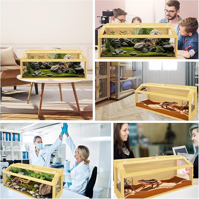 75 Gallon Reptile Tank, Wooden Bearded Dragon Terrarium Tank with Top Ventilation, Large Reptile Enclosure for Snake, Lizard, and Leopard Gecko, Includes Feeding Tongs, 48" L x 20" W x 20" H