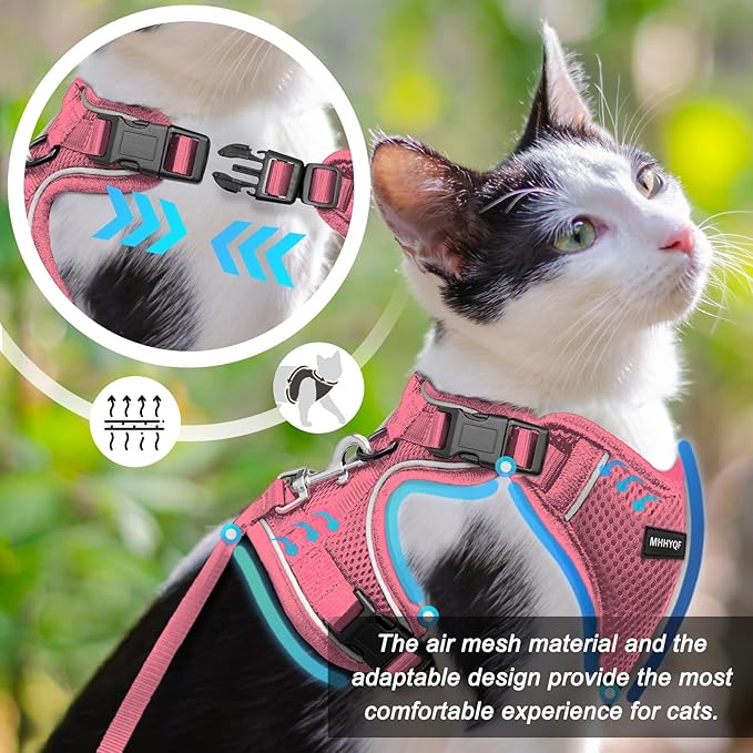 Cat Harness, Cat Harness and Leash Set, Soft and Breathable Vest with Reflective Strip, Anti Escape Adjustable Easy to Wear for Walking and Traveling, Pink, M