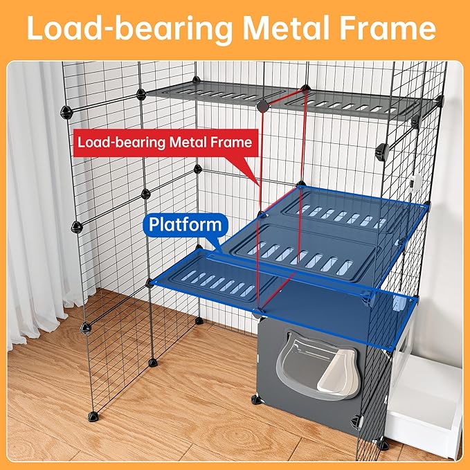 Oneluck Cat Cage with Litter Box,4-Tiers DIY Enclosures Large Playpen Detachable Metal Wire Kennel Indoor Crate Large Exercise Place Ideal for 1-2 Cat (35" L x 28" W x 55" H)