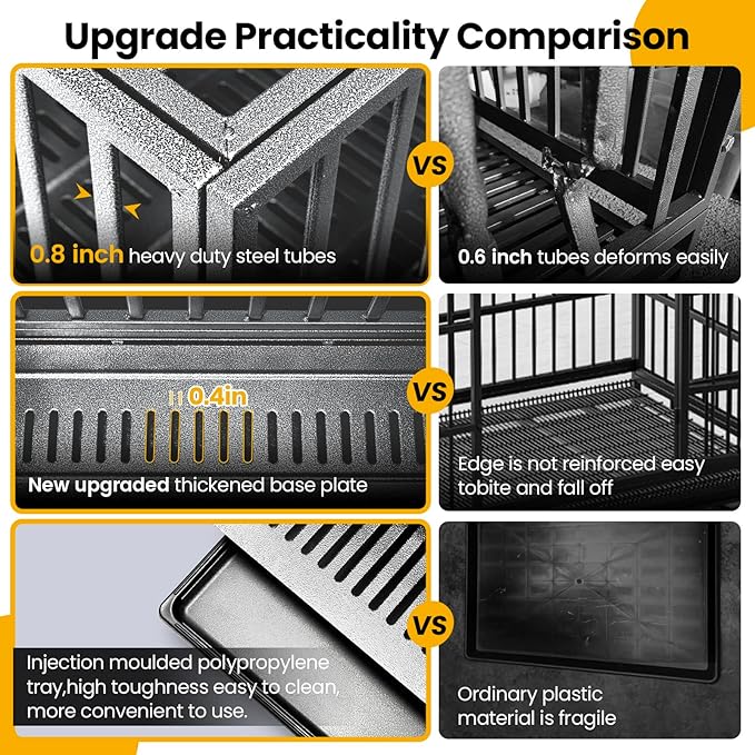 Oranland 38 inch Heavy Duty Indestructible Dog Crate,2025 New Upgraded Reinforced Baseplate for Large Dogs,XL Dog Crate for High Anxiety Dogs/Max Load Capacity 200lbs/Double Door with WheelsοΌSilverοΌ