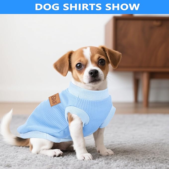 2 Pack Dog Shirt Vest Dog Clothes for Small Dogs Summer Waffle Puppy T-Shirts Soft Sleeveless Pet Clothes Lightweight Medium Large Doggy Outfit Cat Clothing (Blue+Grey, Large)