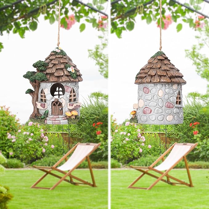 Yinns Resin Bird House for Outside, Birdhouses for Outdoors Wild Bird Nesting, Decorative Stone Bird Houses for Yard Garden Decor, Water Proof