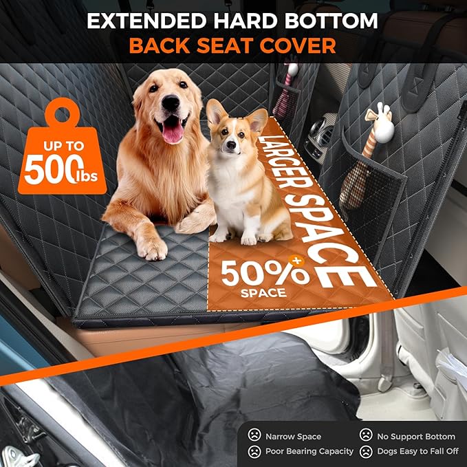 Hard Bottom Hold 500lbs Dog Car Seat Cover for Back Seat, 7 Layer Material Sturdy Waterproof Back Seat Extender for Dogs Increase Space 50%, Thickened Comfortable Dog Car Seat Cover for Car SUV