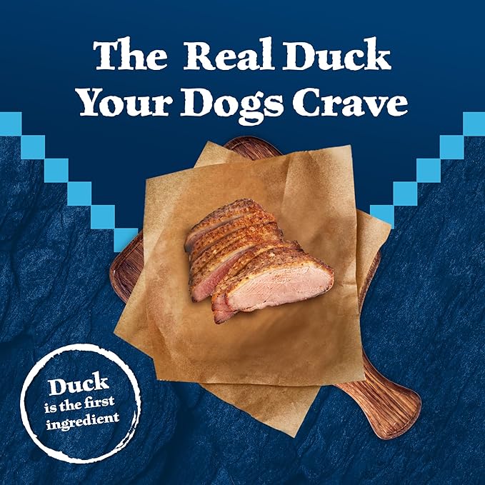 Blue Buffalo Wilderness Natural High-Protein Dry Food for Adult Dogs, WITH WHOLESOME GRAINS, Duck, 24-lb Bag.