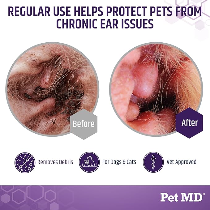 Pet MD Veterinary Tris Flush Cat & Dog Ear Cleaner - and Infection Treatment with Ketoconazole 12 oz