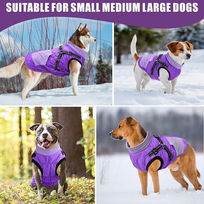 Mosucoirl Warm Dog Coats Pet Clothes, Waterproof Dogs Jacket Reflective Pet Outfits Winter Dog Cold Weather Coat Cozy Snow Jackets Vest for Small Medium Large Dogs Puppy Doggie (Purple, XS)