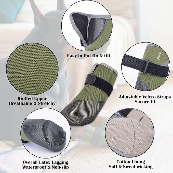Dog Shoes Lightweight Dog Boots-Breathable Knitted Paw Protector with Adjustable Strap for Hot Pavement, Rain Walking, Hardwood Floors Anti Slip Reduce Noise, Prevent Licking Paws(Green,M)