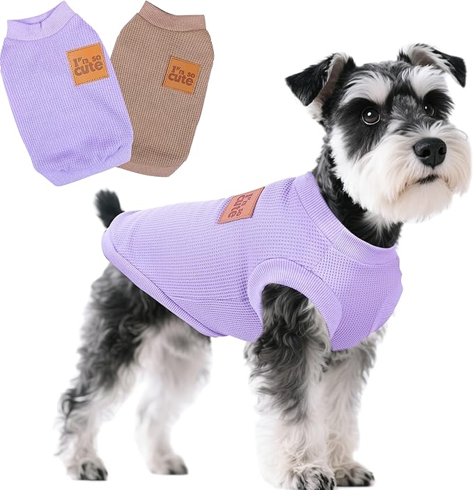 2 Pack Dog Shirt Vest Dog Clothes for Small Dogs Summer Waffle Puppy T-Shirts Soft Sleeveless Pet Clothes Lightweight Medium Large Doggy Outfit Cat Clothing (Purple+Khaki, XX-Large)