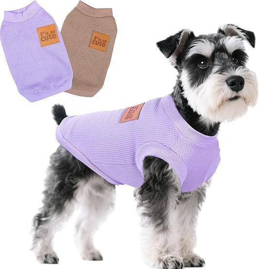 2 Pack Dog Shirt Vest Dog Clothes for Small Dogs Summer Waffle Puppy T-Shirts Soft Sleeveless Pet Clothes Lightweight Medium Large Doggy Outfit Cat Clothing (Purple+Khaki, XX-Large)