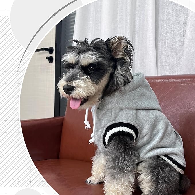 FuaMEY Dog Hoodie, Winter Fleece Sweaters Pet Warm Sweatshirt Pullover with Pocket Soft Warm Christmas Outfit Puppy Vest with Leash Hole for Small Medium Large Dogs Grey XXL
