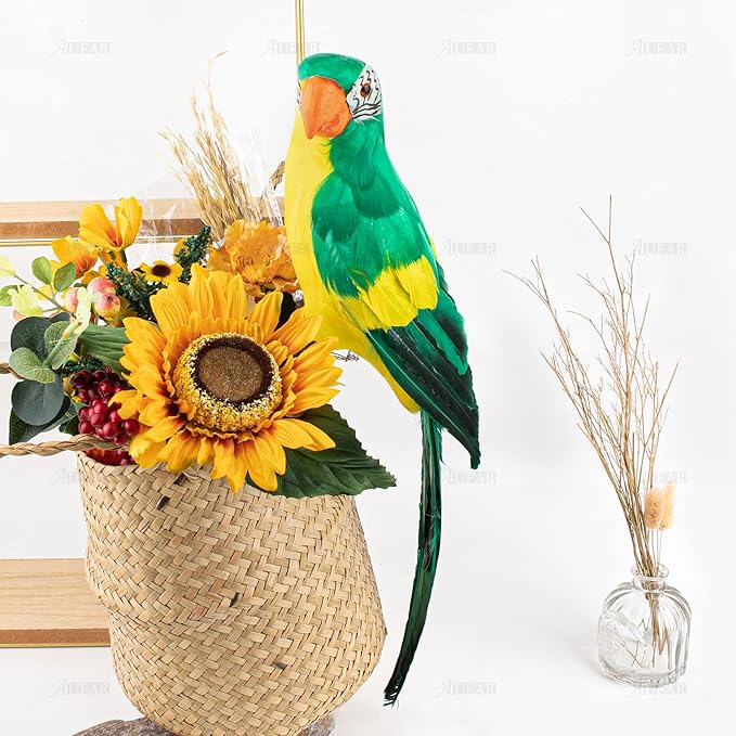 AUEAR, 17.7 Inch Green Artificial Big Parrot Simulation Lifelike Birds for Decoration