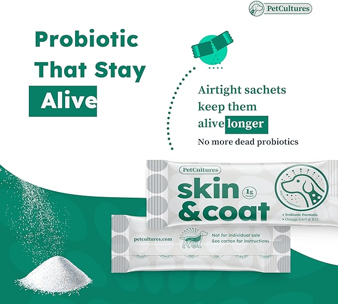 Skin and Coat Synbiotic Formula - with Fish Oil, Biotin, Zinc, Borage Oil, and Probiotics in 30 Packs