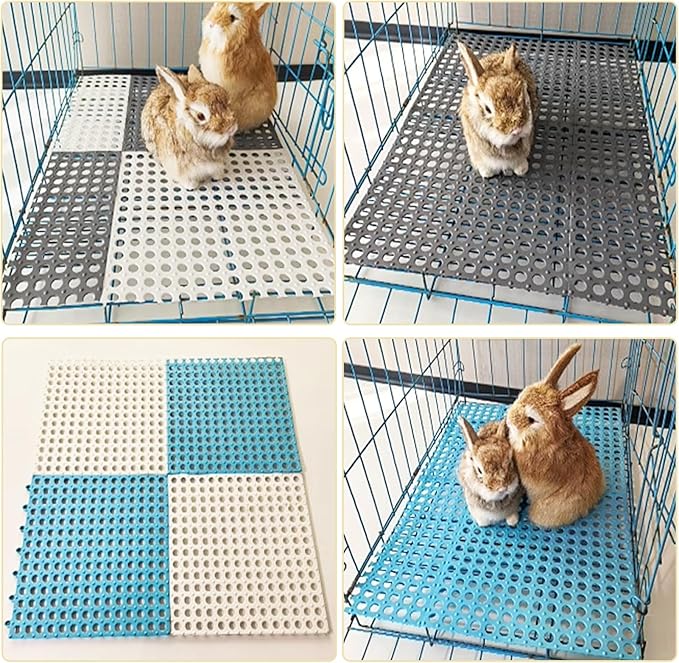 Rabbit Cage Mat Floor 24 Pcs Plastic Bunny Resting Mats for Wire Cage Bottom 12x12 Washable Small Animal Feet Pad with Holes for Chinchilla Ferret Guinea Pig Easy to Cut and Splice (Grey)
