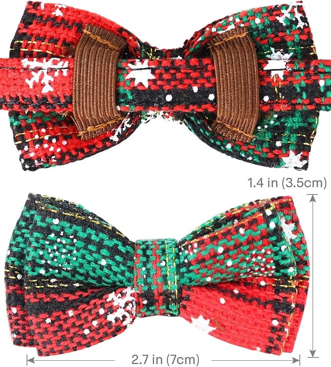 Joytale Upgraded Christmas Cat Collar with Bells, Breakaway Cat Collars with Bow Tie, 1 Pack Girl Boy Safety Plaid Kitten Collars, Christmas Green