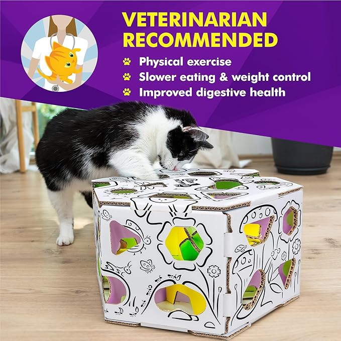 HEX โ Interactive Cat Treat Puzzle Box & Puzzle Feeder โ Treat Maze Box for Indoor Cats โ Enrichment Food Dispenser Toy!