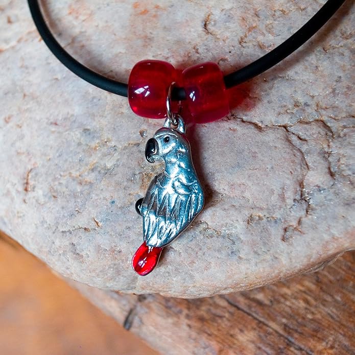 Enamel African Grey Parrot Necklace - Parrot Gifts for Women - Handcrafted in the USA