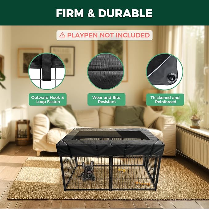 (Not Suitable for Other Brands) FXW Exclusive Mesh Top Cover, Only Fits FXW Rollick/Homeplus 22.8" W x 24" H 6-Panel Playpen (Playpen not Included), Rectangle│Patent Pending